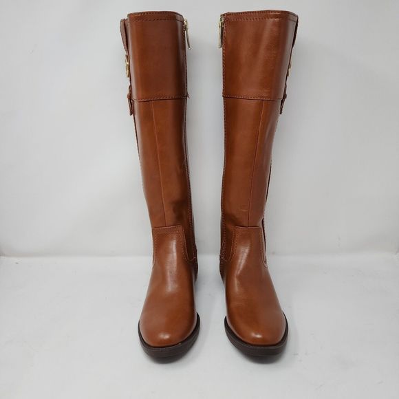 Tommy Hilfiger Riding Boots Womens 5 Tan Brown Knee High Logo Spell Out Shoes - Picture 6 of 9
